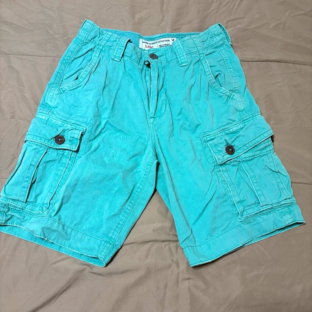 American Eagle Outfitters Women’s Blue Solid Cargo Shorts Classic Fit Size 28